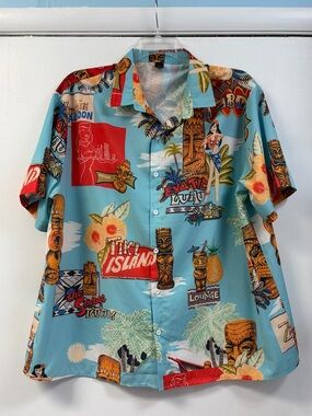 Tropical Island Print Men’s Shirt - Light Blue